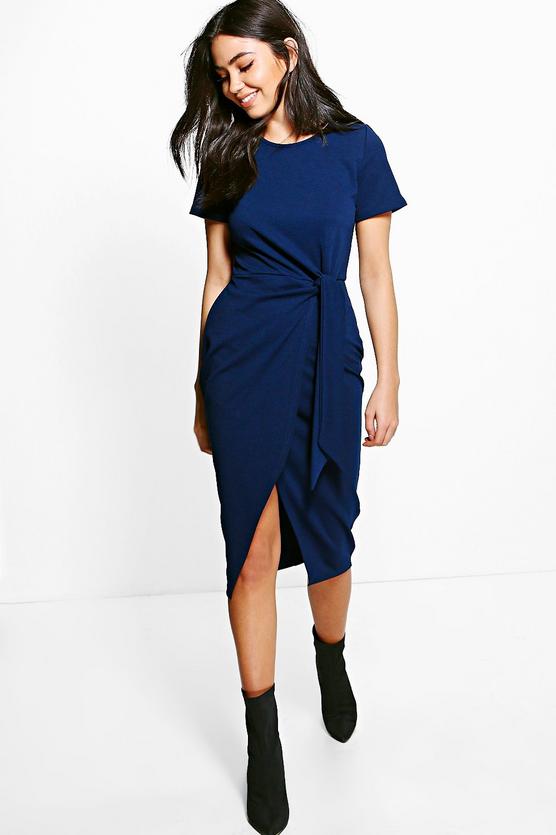 Lottie Tie Front Tailored Scuba Midi Dress